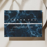 Navy Blue White Marble Wedding Thank You Card<br><div class="desc">Elegant navy blue white marble with silver glitter stripe wedding thank you card.
For more advanced customisation of this design,  Please click the "Customise further" link.  Matching items are also available</div>