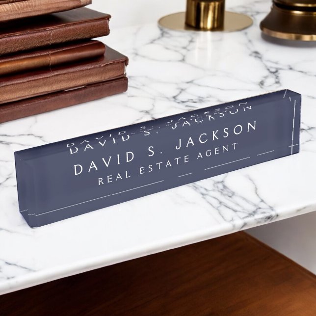 Navy Blue White Modern Elegant Professional Classy Nameplate (Creator Uploaded)