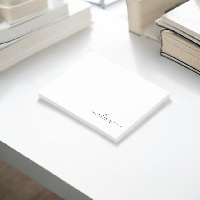 Navy Blue White Modern Script Girly Monogram Name Post-it Notes (Creator Uploaded)