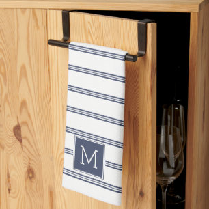 Navy-Blue & White Modern Stripes Tea Towel