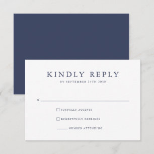Navy Blue White Modern Wedding RSVP Card