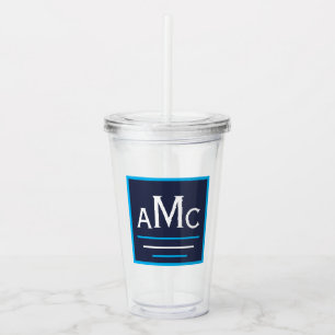 Navy Blue & White Monogram Acrylic Tumbler