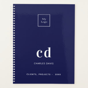 Navy blue white monogram business logo 2025 planner