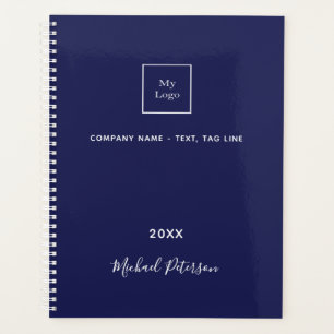 Navy blue white monogram business logo 2027 planner