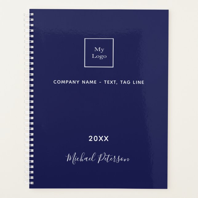 Navy blue white monogram business logo 2027 planner (Front)