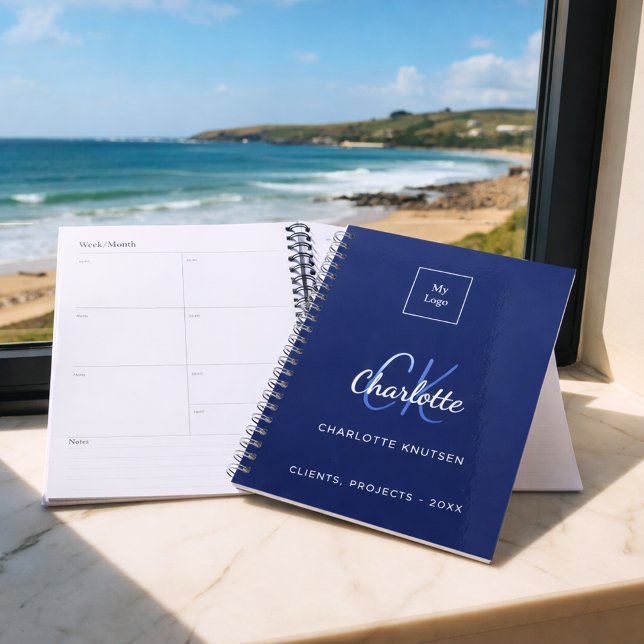Navy blue white monogram business logo planner (Creator Uploaded)