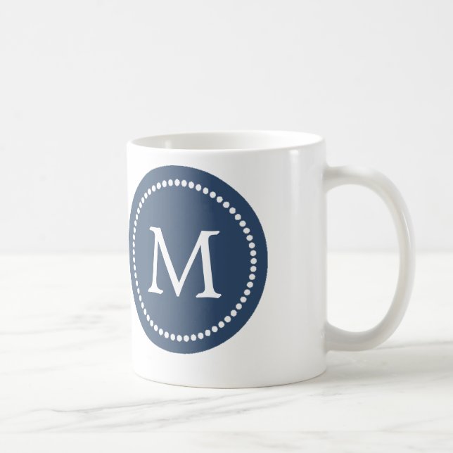 Navy Blue - White Monogram Ceramic Mug (Right)