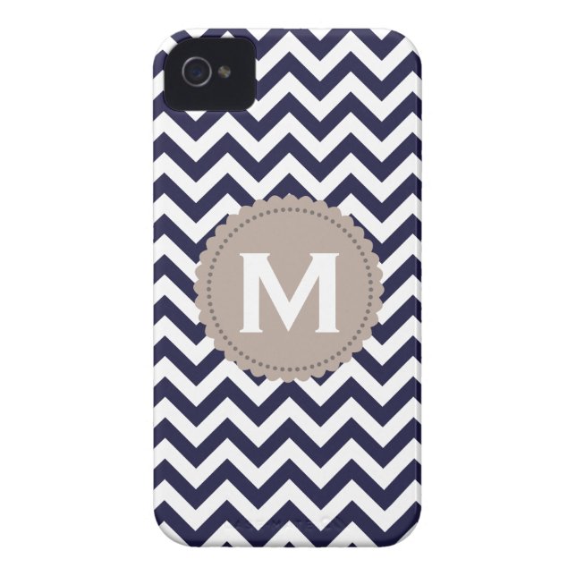 Navy Blue White Monogram Chevron Pattern Case-Mate iPhone Case (Back)