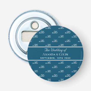 Navy Blue white monogram couple initials wedding Bottle Opener