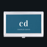 Navy Blue white monogram initails name minimalist Business Card Holder<br><div class="desc">A classic chic blue background. Personalise and add your monogram initials written with white block letters and your name in white. Modern,  trendy and simple.</div>
