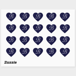 Navy Blue & White Monogram Initial B Heart Sticker