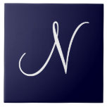 Navy Blue & White Monogram Initial N Tile<br><div class="desc">Navy Blue & White Monogram Initial N,  white letter N with navy blue background</div>