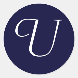 Navy Blue & White Monogram Initial Seal "U"