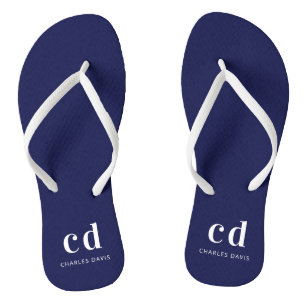 Navy blue white monogram initials name jandals
