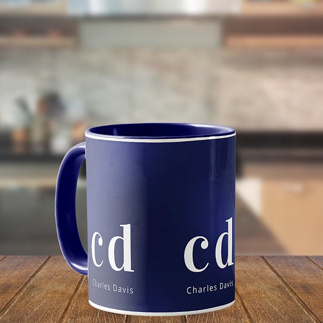 Navy blue white monogram initials name mug (Creator Uploaded)