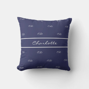 Navy blue white monogram name initials cushion