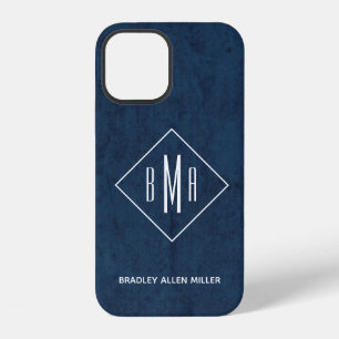 Navy Blue White Monogram Personalised iPhone 12 Case