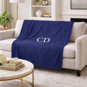 Navy blue white monogrammed initials modern fleece blanket