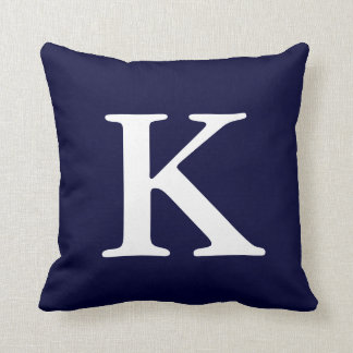 Navy Blue White Monogrammed K Throw Pillow