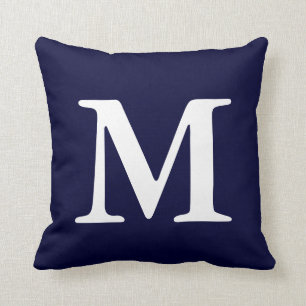 Navy Blue White Monogrammed M Throw Pillow