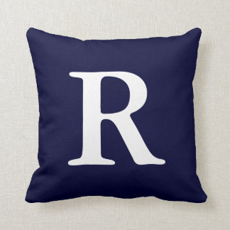 Navy Blue White Monogrammed R Throw Pillow