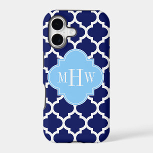 Navy Blue White Moroccan #5 Sky Blue Name Monogram