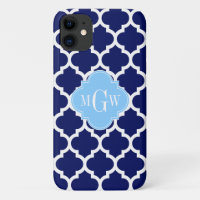 Navy Blue White Moroccan #5 Sky Blue Name Monogram