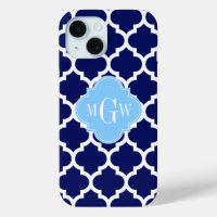 Navy Blue White Moroccan #5 Sky Blue Name Monogram