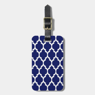 Navy Blue White Moroccan Quatrefoil Pattern #4 Luggage Tag