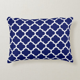Navy Blue White Moroccan Quatrefoil Pattern #5 Decorative Cushion