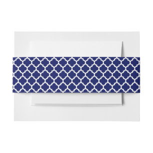 Navy Blue White Moroccan Quatrefoil Pattern #5 Invitation Belly Band
