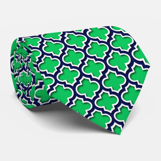 Navy Blue White Moroccan Quatrefoil Pattern #5 Tie (Rolled)