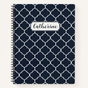 Navy Blue & White Moroccan Trellis Pattern Notebook