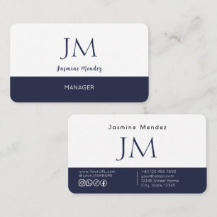 Navy Blue White Name Social Icons Manager Business Card