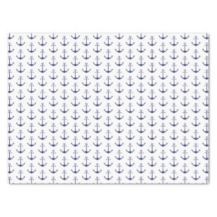 Navy Blue white nautical anchor pattern Tissue Paper