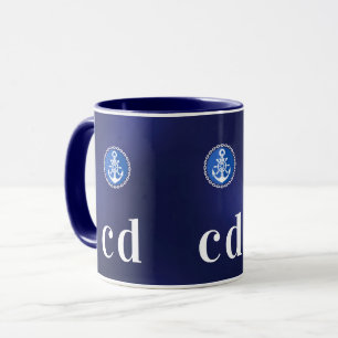 Navy blue white nautical boat monogram initials mug