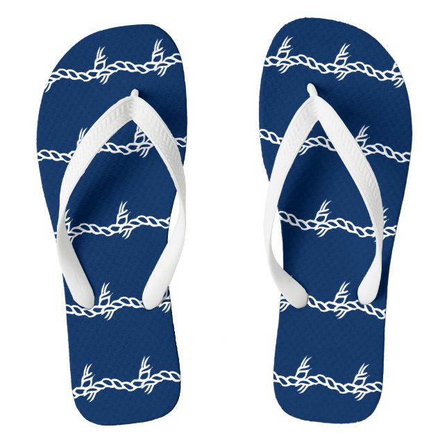 Navy Blue white nautical rope waves pattern Jandals (Footbed)