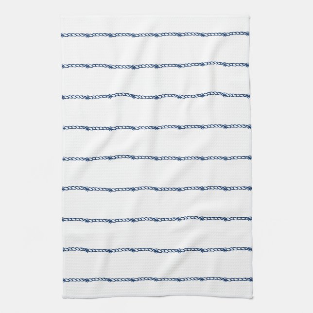 Navy Blue white nautical ropes pattern Kitchen Tow Tea Towel (Vertical)