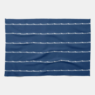 Navy Blue white nautical ropes pattern Kitchen Tow Tea Towel