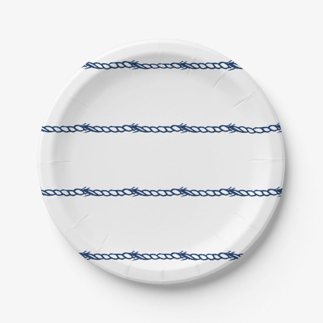 Navy Blue white nautical ropes pattern party Paper Plate (Front)