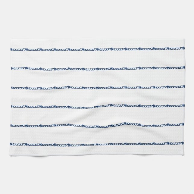 Navy Blue white nautical ropes pattern Tea Towel (Horizontal)