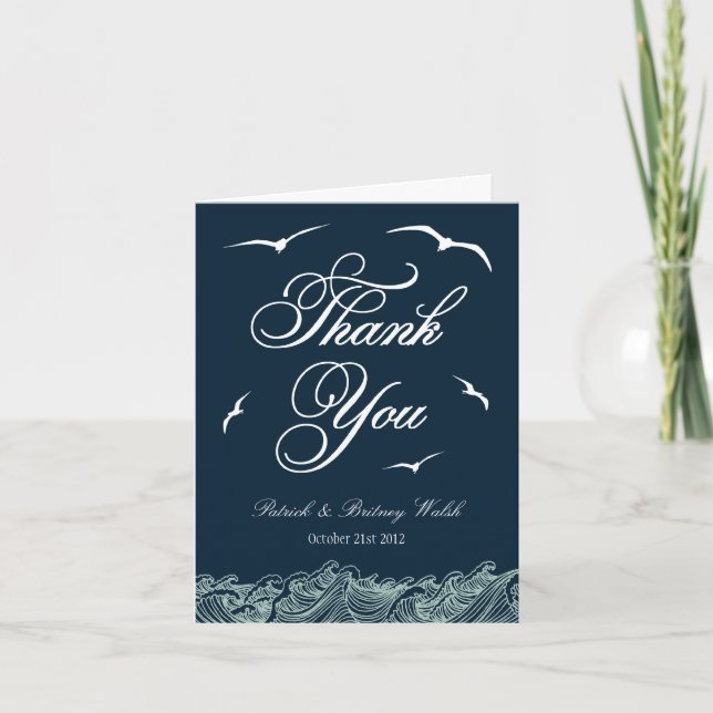 Navy Blue & White Nautical Wedding Thank You Cards (Front)