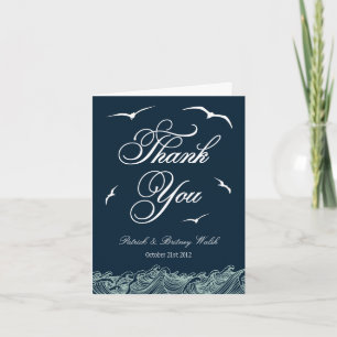 Navy Blue & White Nautical Wedding Thank You Cards