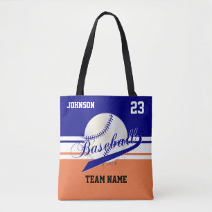 Navy Blue, White, Orange for a Baseball Team Tote Bag