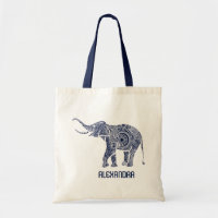 Navy Blue & White Ornate Swirls Elephant Monogram