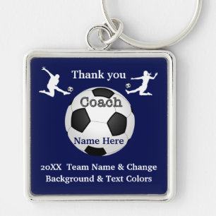 Navy Blue, White Personalised Soccer Coach Gifts Key Ring