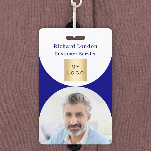 Navy blue white photo arch QR code business logo ID Badge (Creator Uploaded)