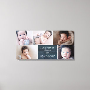 Navy Blue & White Photo Collage Baby Canvas Print