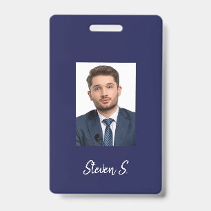Navy blue white photo name badge ID badge