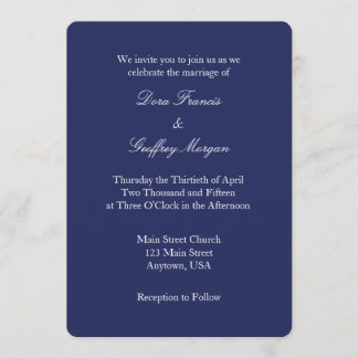 Navy Blue White Plain Simple Wedding Invitation